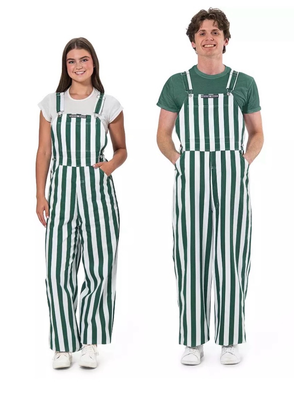 Striped Green & White Men’s Overalls - Unbranded